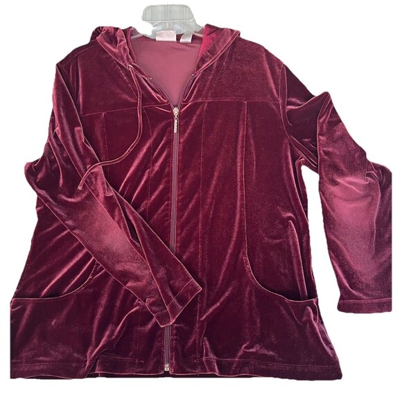 Chico’s Basic Velvet Panache Zip Hoodie Jacket Women's Size 3 Drawstring Red - Picture 1 of 9